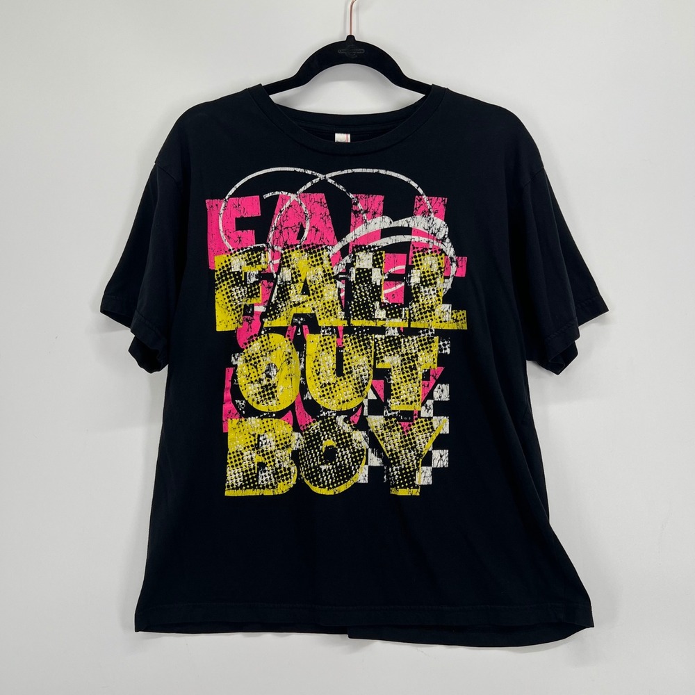 Fall Out Boy Y2K Vintage Rare T-Shirt Mens Large Black Yellow Pink Anvil Tee